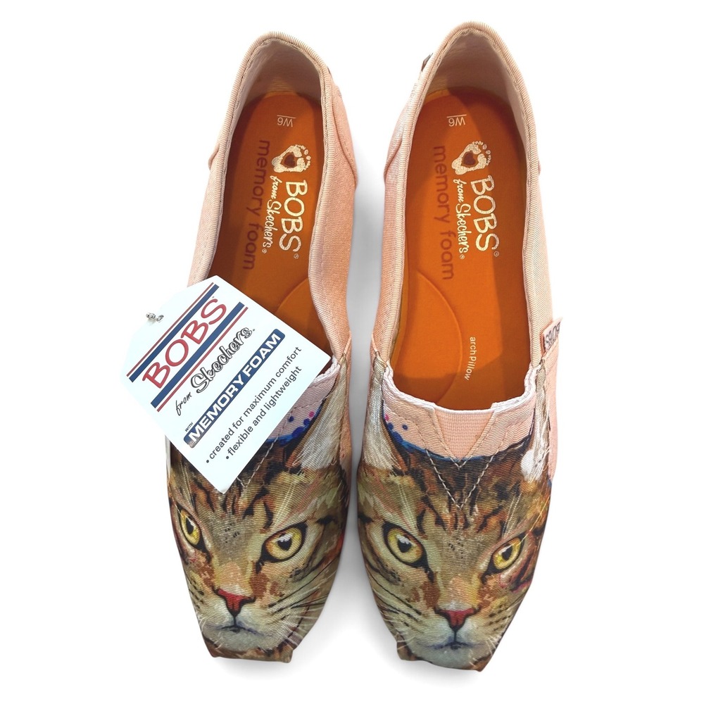 Skechers BOBS Petco Foundation Cats Rule Pink Cat Face Shoes Size 6 NWT RARE